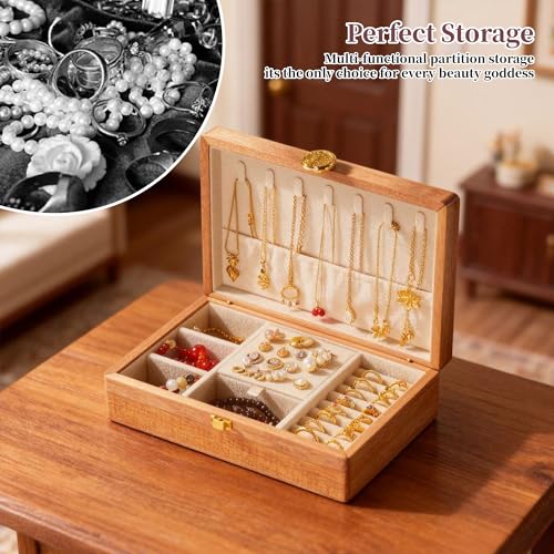 Travel Jewelry Case Small Wood Jewelry Organizer Jewelry Box for Women (Pine Wood Print C) - color: Pine Wood Print C