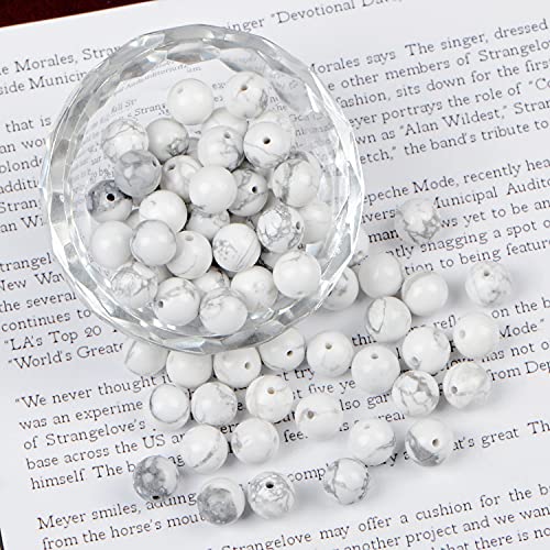 AD Beads 8mm Natural Round Loose Beads 110 Pieces, for Making 108 Mala Prayer Beads Necklace, Bracelet & Yoga Meditation, Jewelry Design (White Howlite) - color: White Howlite