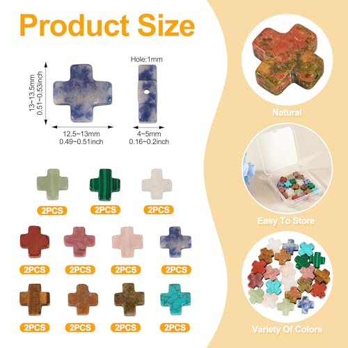 Beadthoven 22pcs Stone Cross Beads Mini Small Crucifix Cross Gemstone Beads 8mm Healing Crystal Jesus Faith Crosses Colorful Easter Spacers for Jewelry Making Necklace Bracelet DIY Crafts Supplies - color: Mix Cross