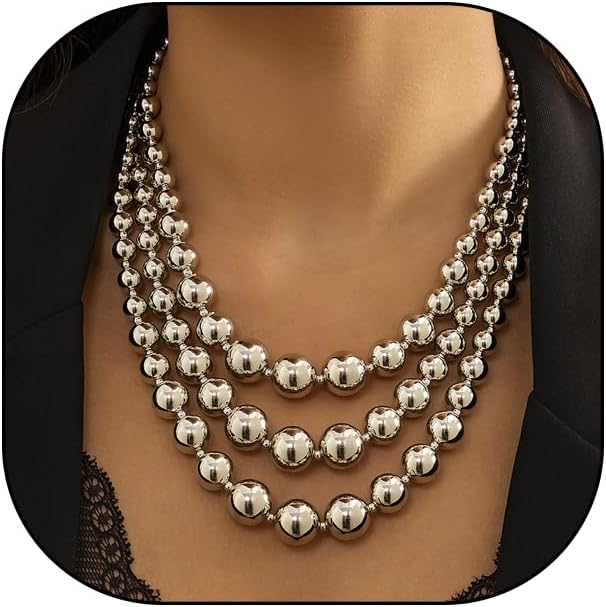 Punk Layered Beads Collar Choker Necklace for Women Chunky Stacking Bead Ball Necklaces Hip Hop Statement Necklace Wedding Jewelry Accessories