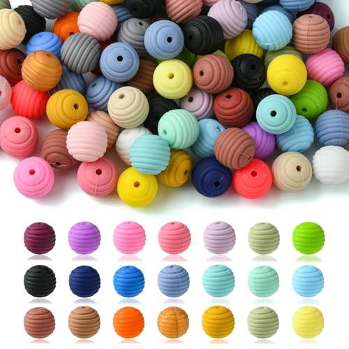 LiQunSweet 100 pcs 14-15mm Chunky Round Bubblegum Silicone Beads Imitated Woven Honeycomb Beads for DIY Jewelry Bracelet Necklaces Earring Making Keychain Crafts - color: Round Silicone Honeycomb Beads_100 Pcs