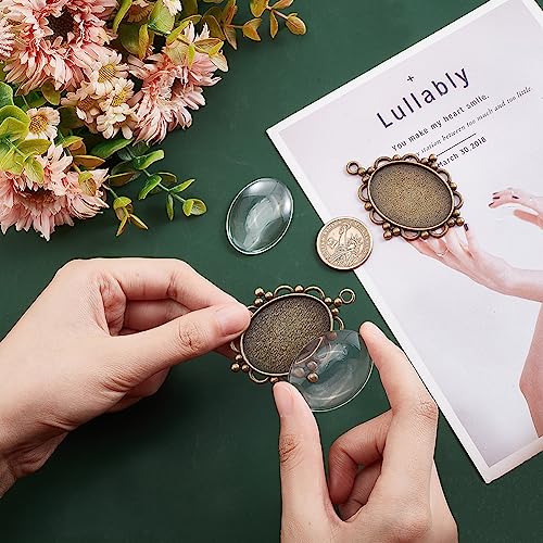 PH PandaHall 5pcs Pendant Tray Oval Charms Cabochon Bezel and 5pcs 40x30mm Glass Cabochon Dome Tiles Clear Cameo Memorial Photo Pendant for Bouquet Wedding Brides Graduation Charm - color: Antique Bronze Oval - 5 Sets