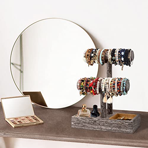 LadyRosian 2 Tier Wooden Display Jewelry Accessory Stand Jewelry Bracelet Holder Bangle Watch Necklace Storage Jewelry Holder Stand Display Organizer, (Antique White-2 layers) - color: Antique White 2-Tier