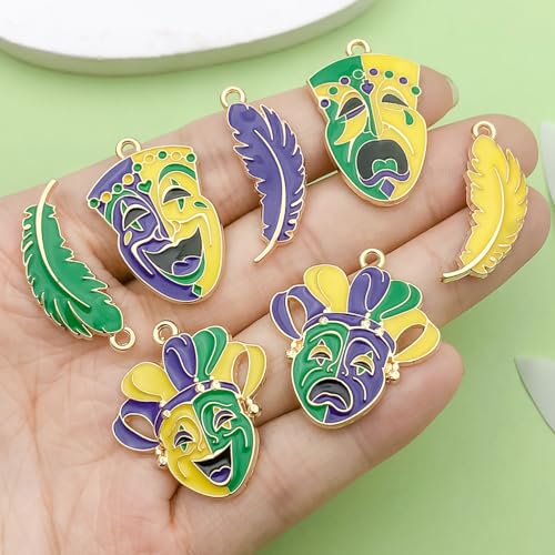 Sailanzi 21pcs Alloy enamel carnival classic comedy tragedy mask Jewelry Making DIY Keychain Earrings Pendant Various Design Charms for Jewelry Making Bracelets Necklace(SN1095) - color: SN1095