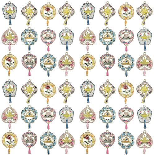 Sailanzi 12pcs Alloy enamel fan style rose sun Pendant Jewelry Making DIY Keychain Earrings Pendant Various Design Charms for Jewelry Making Bracelets Necklace (SN732) - color: SN732