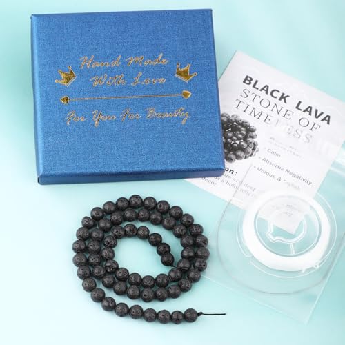 Natural Stone Beads Round Genuine Real Stone Beading Strand Loose Gemstones DIY Smooth Bead for Bracelet Necklace Earrings Jewelry Making (Black Lava, 6mm 60 Pieces) - color: Black Lava, size: 6mm 60pcs