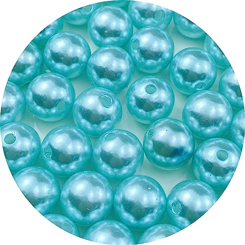 Pinhoollgo 50pcs Pearl Beads 16mm Round Pearl Beads with Hole for DIY Bracelet Necklace Jewelry Making Supplies Handmade Craft(Lake Blue) - color: Lake Blue, size: 16mm/50pcs