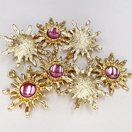 Sun Star Charms Baroque Boho Crystal Gold Plated Resin Gypsy Pendant Alloy for Jewelry Making DIY Craft Bracelet Necklace Earring - color: Sun-Pink-28Pcs