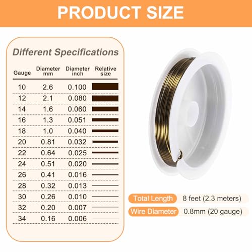 HARFINGTON 8ft Jewelry Wire, 20 Gauge (0.8mm) Brass Craft Soft Metal Tarnish Resistant Copper Beading Wire for Jewelry Making Supplies Crafting, Ancient Blue - color: Ancient Blue, size: 20 Gauge x 8ft