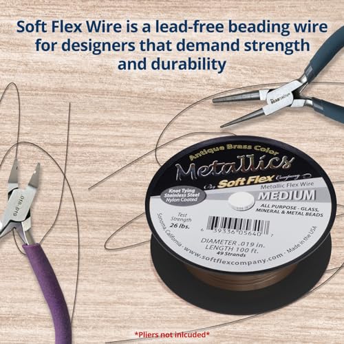 Soft Flex 49 Strand Beading Wire - Medium 0.19 Diameter - 100 Feet Nylon Design Wire - style: Antique Brass