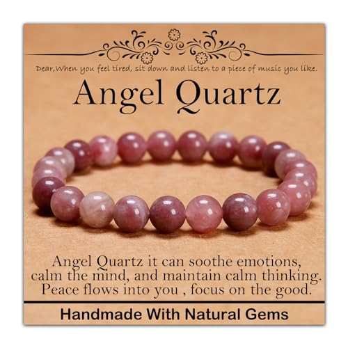 Natural Healing Gemstone Bracelet Handmade Yoga Stretch Elastic Bracelet Stress Relief Crystal Jewelry for Men and Women - color: Angel Quartz(Soothe the mood), size: 8mm