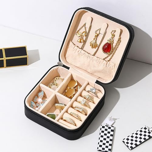 Travel Jewelry Case 2 Pack Mini Travel jewelry Box Portable Organizer Women Girls Gift Box for Rings Earrings Necklaces Bracelets - color: Black