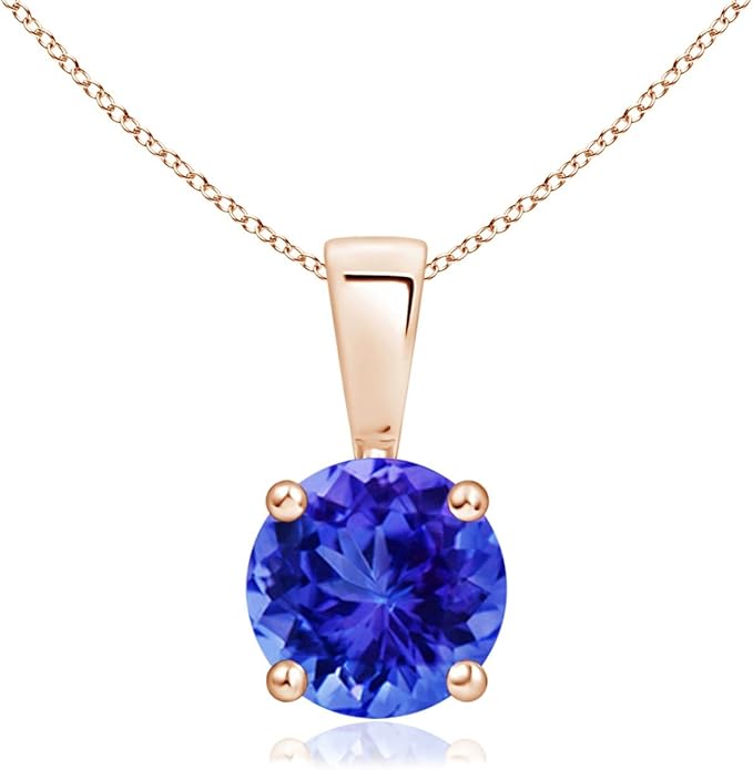 Angara Natural Tanzanite Solitaire Pendant for Women | Round Tanzanite Solitaire Pendant Necklace in 14K Solid Gold/Silver/Platinum With 18" Chain | December Birthday, Gemstone Jewelry Gift