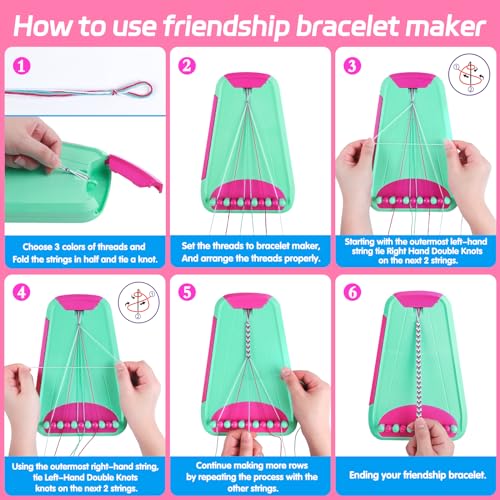 Friendship Bracelet Making Kit for Girls Ages 8-12, Kids Jewelry Making Kit with 28 Pre-Cut Threads and Letter Beads, Arts and Crafts for Kids, Birthday Easter Gifts for 6 7 8 9 10 11 12 Year Old - color: Green/Rose