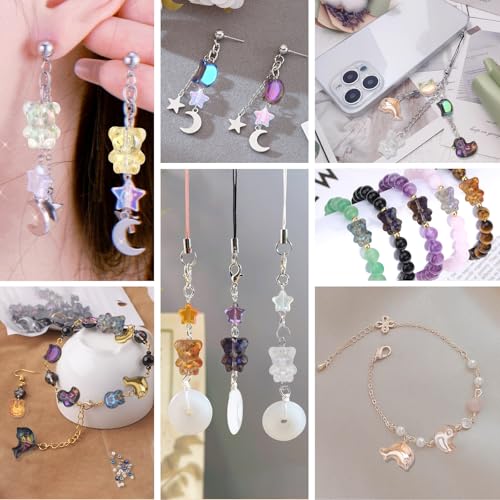 640pcs Shaped Animal Glass Beads for Jewelry Making, Shaped Cat/Rabbit/Duck/Bear/Dolphin Loose Spacer Beads for DIY Supplies Bracelets Necklaces Earrings - color: Animal style