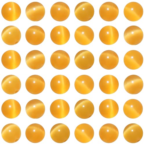 100pcs Golden Yellow Cat Eye Beads 8mm Round Semi Precious Stone Hole Size 1mm DIY Charm Spacer Beading Smooth Gemstone Loose Beads for Jewelry Making Bracelets Necklaces Earrings Crafting - color: Golden Yellow