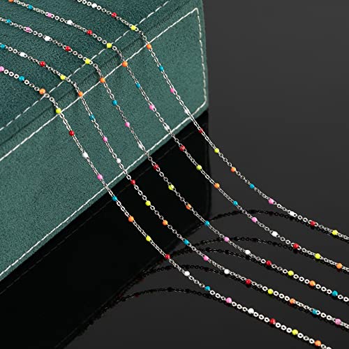 UMAOKANG 33 Feet/10M Silver Jewelry Chains Soldered 304 Colorful Beaded Stainless Steel Link Cable Chain Necklace Bulk for Jewelry Making with 10 Lobster Clasps and 30 Jump Rings - color: Colorful Bead-Steel
