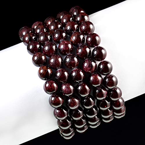 AD Beads Natural Gemstone Round Beads Stretch Bracelet Healing Reiki 10mm (Garnet) - color: Garnet