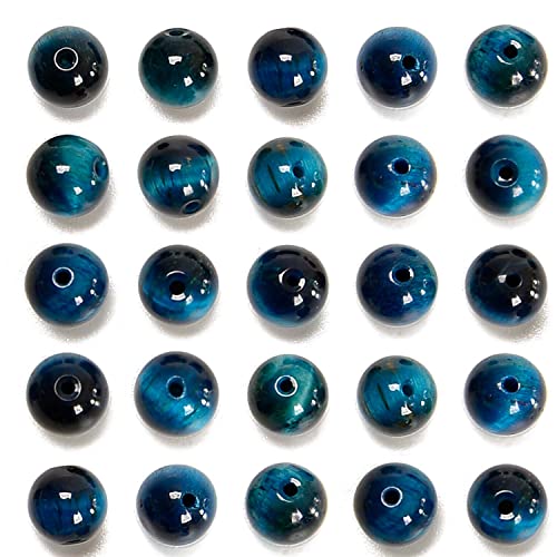 NCB 100pcs Original Natural Stone Beads Gemstone Round Loose Beads 6mm 8mm 10mm (Aquamarine Tiger's Eye, 6mm 100Beads) - color: Aquamarine Tiger's Eye, size: 6mm 100beads