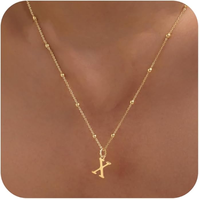 Valentines Gifts for Her Women - Initial Necklaces for Women Dainty 14k Gold Plated A-Z Letter Pendant Name Necklaces Cute Charm Choker Fashion Accessories Non Tarnish Trendy Jewelry Gift