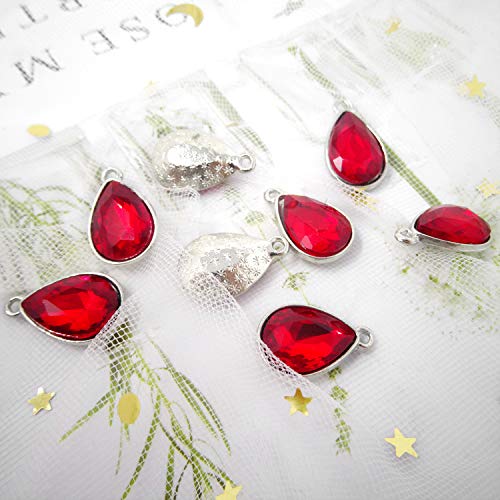 Honbay 20PCS 10x14mm Alloy Glass Crystal Waterdrops Teardrops Charms Pendant for Necklaces, Bracelets, Earrings, Jewelry Making and DIY Crafts - color: Red