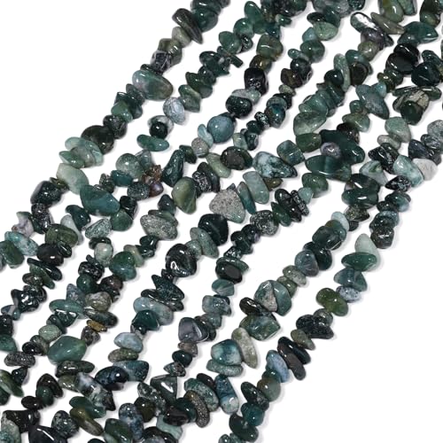30in Moss Agate Natural Chip Stone Beads 5-8mm About 230pcs, Irregular Drilled Green Bead for Bracelets Jewelry Making Supplies for Adults, DIY Crafts. - color: Moss Agate, size: 5-8mm Stone Chip Beads
