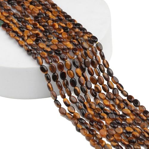 70pcs Natural Tiger's Eyes Stone Beads，4x6mm Egg Shape Loose Gemstone Beads for Jewelry Making Design Earring Necklace - color: tiger's eyes
