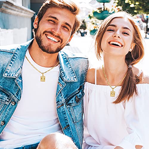 KissYan Initial Letter Pendant Necklace for Men Women, 14K Gold Plated Square Capital Monogram Necklace Alphabets from A-Z Figaro Chain Jewelry - color: 1-Gold, style: D