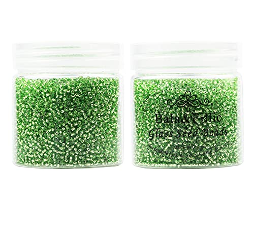 Bala&Fillic 12/0 Glass Seed Beads Clear Green Color Silver Lined Seed Beads About 10000pcs/110g in Box (Green) - color: Green, size: 2mm