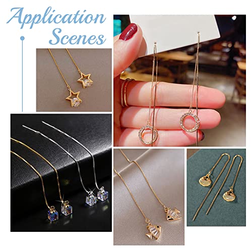 Beebeecraft 1 Box 10Pcs 18K Gold Plated Ear Threads Dangle Bar Through Threaded Long Chain Earrings Pierced Dangling Drop Stud Earrings with Loop 3.34inch - color: Golden, size: 87mm