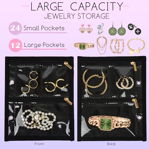 Travel Jewelry Organizer Case,Jewelry Bags Jewelry Storage Book Binder with Clear Zipper Velvet Pouch for Traveling,Earrings, Rings, Necklace, Bracelet - color: Black
