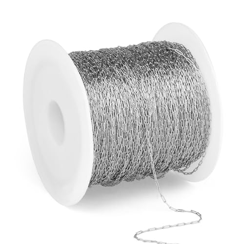 66 FT Small Stainless Steel Cable Chains Roll, 0.8mm Thin 304 Stainless Steel Oval Cable Link Chains Bulk Spool for Beading Jewelry Making DIY Craft - color: Stainless Steel, size: 0.8mm thickness