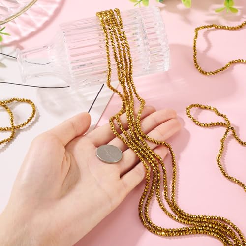 FASHEWELRY 10 Strands 3mm Golden Plated Glass Beads Rondelle Crystal Glass Spacer Beads Faceted Briolette Bead for DIY Necklace Bracelet Jewelry Making Gift - color: Golden Plated, size: 3mm