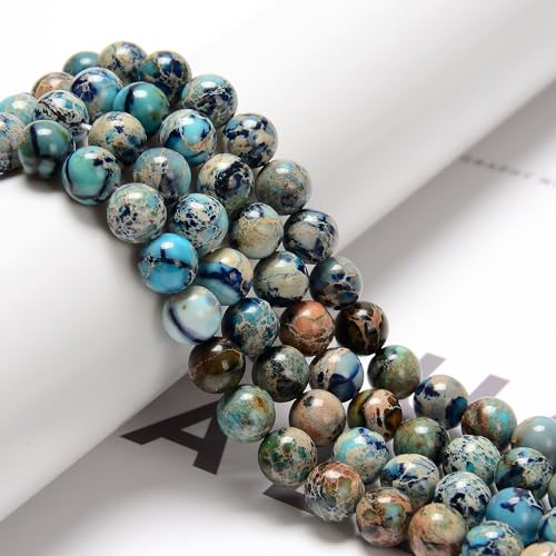 124Pcs (2pcs/Set) 6mm Dark Sky Blue Sea Sediment Jasper Smooth Round Beads Natural Stone Beads AAA Grade Premium Round Gemstone Genuine Real Stone Loose for DIY Bracelet Jewelry String Making