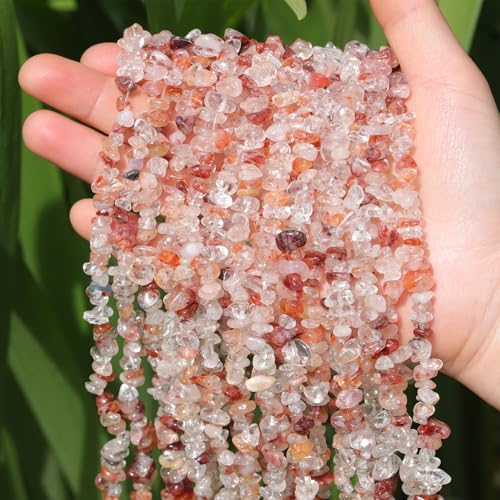400pcs Natural Chip Stone Beads for Jewelry Making Red Hematoid 5-8mm Irregular Gemstones Healing Crystal Loose Rocks Bead Hole Drilled for Ring Earrings Necklace Bracelet Making DIY Art Crafts - color: Red Hematoid (2 Strands-62")