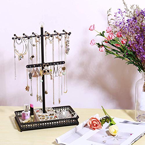 Meangood Jewelry Organizer Stand, 15.6" H Jewelry Tree Display Holder Stand for Bracelets Necklaces Earrings Rings, Gift for Women Girls (Black) - color: Black
