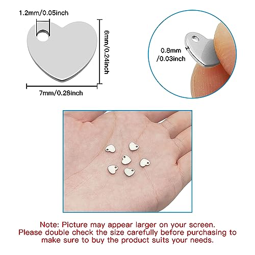 Ximalun 200 Pcs Stainless Steel Blank Heart Pendants Tiny Stamping Tag Flat Love Charm Small Dainty Pendants Metal Polished Love Heart Charms for Bracelet Necklace Jewelry DIY Craft Making(Silver)