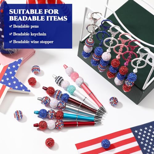 40 Pcs 20 mm Rhinestone Beads Bulk Crystal Round Disco Ball Chunky Bubblegum Beads for Pens Bracelets Charms Craft European Style Jewelry Making Supplies Christmas (4th of July Color) - color: 4th of July Color
