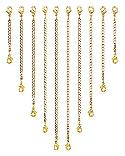 OHINGLT Necklace Extender 10Pcs Chain Extenders for Necklaces Bracelet, 14K Gold Plated Stainless Steel Extension Chain for Women Jewelry Making - color: Necklace Extender 10Pcs Gold
