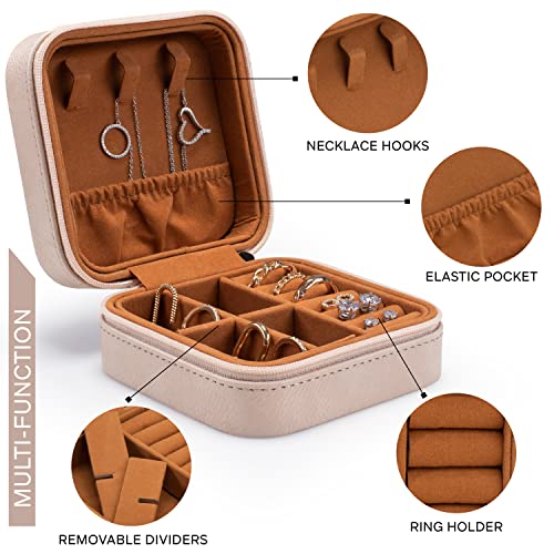 Custom Leather Customized Jewelry Organizer Box w/Name & Birth Flower Month - Birthday Gifts for Women, Mom Personalized Jewelry Travel Case - Beige - color: Rose