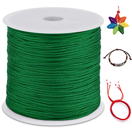 0.8mm Nylon Cord 328 Feet Satin Rattail Cord Nylon String for Bracelets Making, Jewelry String Macrame Cord Bracelet Thread for Necklace Chinese Knotting Beading Jewelry (Green) - color: Green, size: 0.8mm