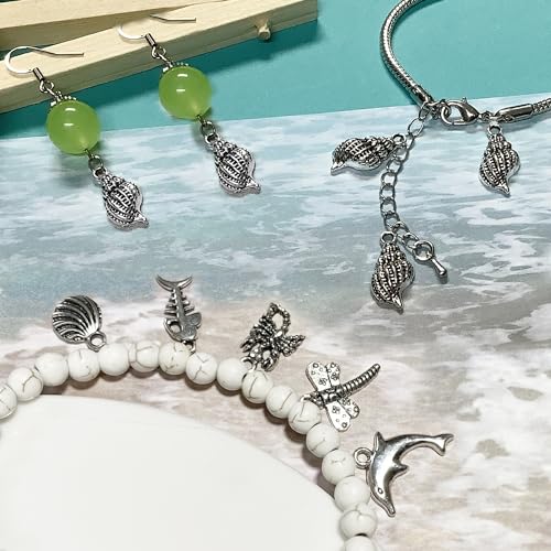 Heather's cf Silver Sea Charms – Antique Pendants, Non-Tarnish, Lead-Free & Nickel-Free, Bulk Ocean Animal Charms for DIY Jewelry, Bracelets, Necklaces, Earrings, Beach Craft Supplies (Sea Animals) - color: Seashell Conch - 50 Pc