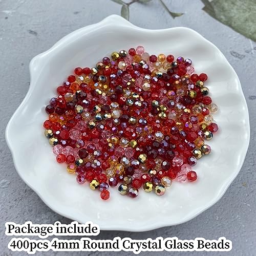 400pcs 4mm Round Crystal Glass Beads Round Faceted Spacer Beads for Jewelry Making Bracelet Earring Necklace Wind Chimes Suncatchers DIY Craft Making Supplies(Red Series) - color: Red Series, size: 4mm