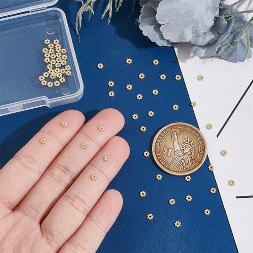 UNICRAFTALE 80pcs Stainless Steel Spacer Beads Flower Spacer Beads Mini Metal Beads Golden Daisy Beads Flower Shaped Loose Beads Accessories for Bracelets Necklaces Jewelry Making - size: 3mm