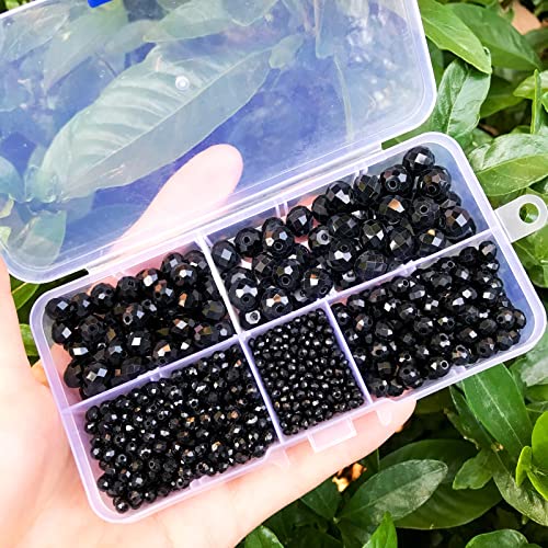 1000pcs 2-10mm Black Rondelle Crystal Glass Beads Faceted Shape Briolette Glass Beads Round Spacer Beads for Bracelet Necklace Jewelry Making (2mm 4mm 6mm 8mm 10mm) - color: Black