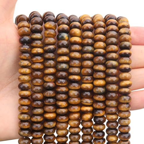 BONNY BOXX Natural 1 Strand 5 * 8mm Classic Tiger Eye Rondelle Beads, Natural Abacus Disk Stone Beads Loose Spacer Gemstone for DIY Bracelet Necklace Jewelry Making - color: Classic Tiger Eye, size: 5*8mm