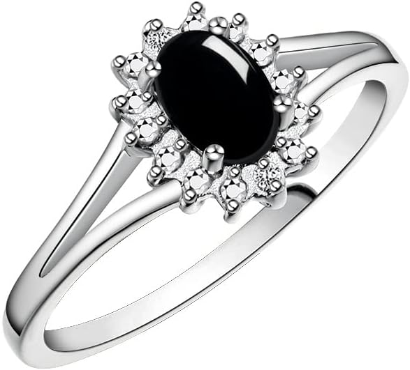 Rylos 14K White Gold Classic Halo Ring: Diamonds, 6X4MM Oval Gemstone - Birthstone Jewelry for Women - Stunning Diamond Gold Ring Sizes 5-10