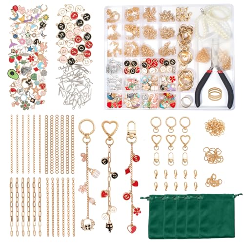 XUHAO7 DIY Jewelry Making Kit - 313-Piece All-in-One Craft Set with Pendants, Pearl Beads, Chains, Pliers, Storage Box & Bracelets, Keychains - Free 5 Velvet Drawstring Pouches - size: 313pcs