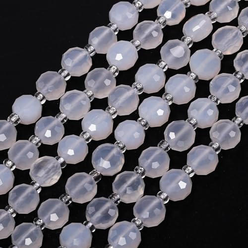 8×5mm White Agate Natural Stone Beads for Jewelry Making About 35-40pcs 1 Strand 15" Drilled Flat Faceted Cabochon Gemstone Beads for Bracelets Necklace DIY Crafts - color: White Agate