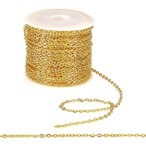 PH PandaHall 33 ft Necklace Chains 2.2mm Golden Iron Cross Chains Link Flat O-Shaped Cable Chains Craft Jewelry Chain for DIY Necklace Bracelet Jewelry Making Valentine, 3x2.2x0.6mm - color: Golden-3x2.2x0.6mm, size: 3x2.2x0.6mm